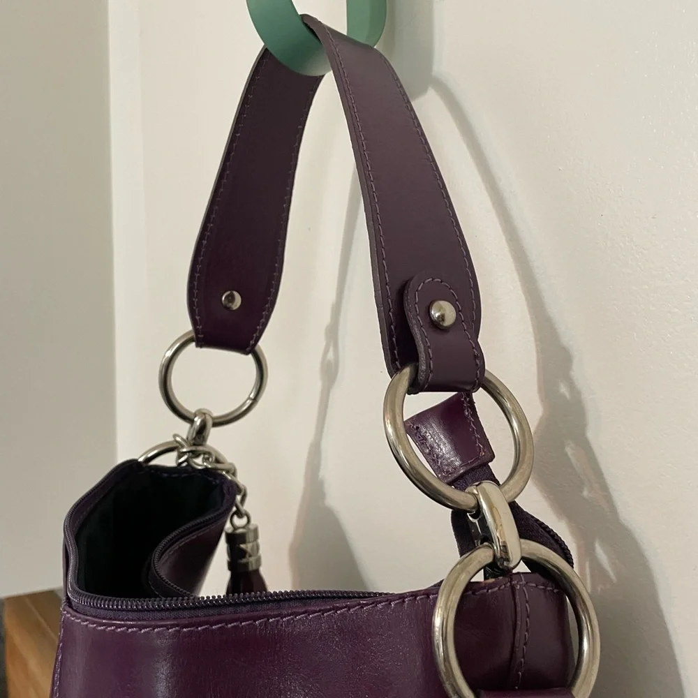 Genuine Leather Eggplant Purple Top handle bucket flat bottom Crossbody bag